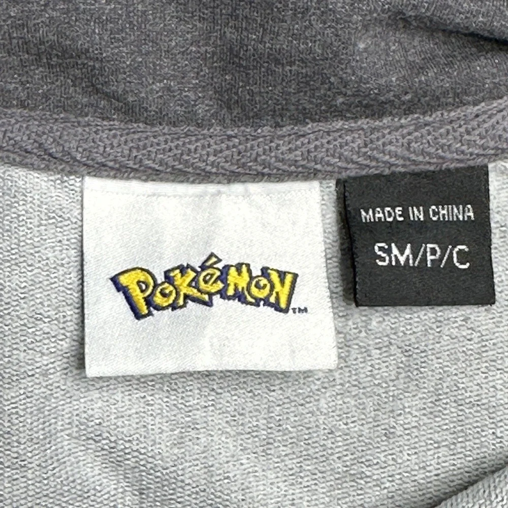Pokemon Pikachu Sweater Gray Long Sleeve Unisex S Embroidered Logo Bolt Zipper - Picture 4 of 11